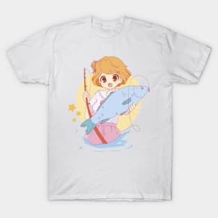 Anime  Girl  Fishing   P R t shirt T-Shirt